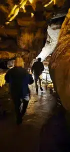 Tour participants on walkway in cave.