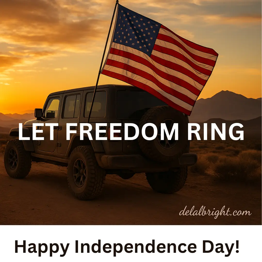 Freedom on independence day with jeep and flag