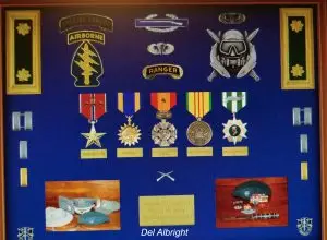 Del Albright shadow box of medals and insignia